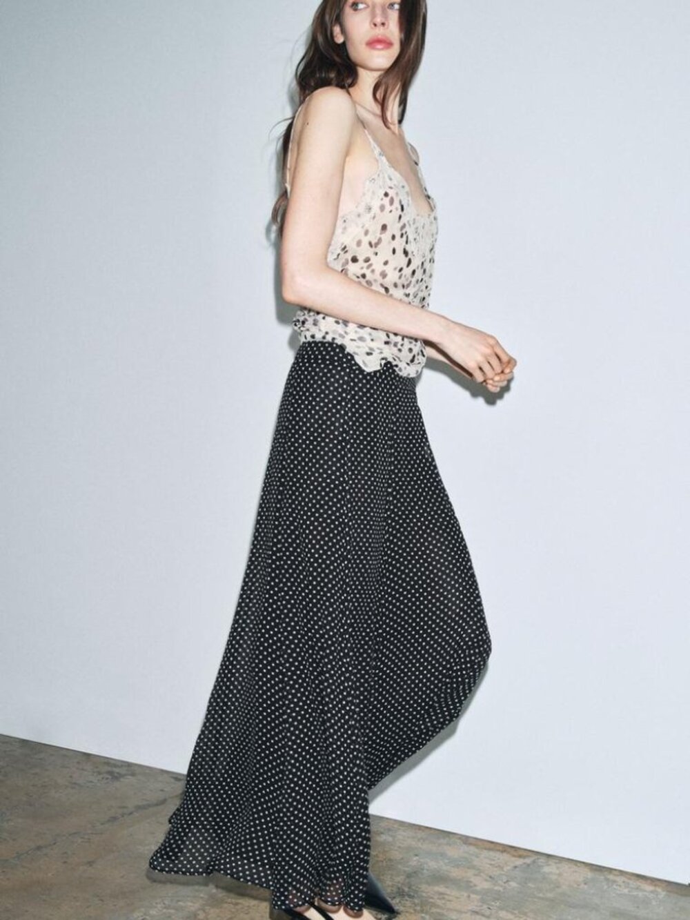 Zara ZW Collection Polka Dot Maxi Skirt Black White A-Line Mid Rise Size S NWT - Picture 5 of 11